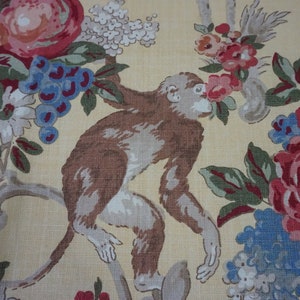 Lee Jofa Fabric, Le Jardin Des Singes, Linen Floral Fabric, Birds Monkey Design, Yellow Ground, Sold by the Yard,  Free USA Ship