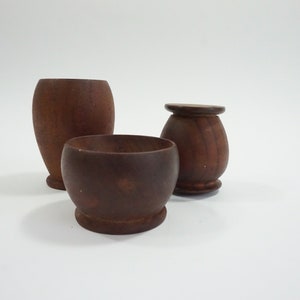 Salt and Peper Holders, Vintage MCM Wood, Salt Bowl and Pepper Shaker, Wood Vase Glass or Plastic Lined, Modern Teak Wood Free USA Ship