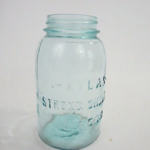 Atlas Strong Shoulder Mason Jar, Quart Jar, BLUE glass  Mason, #1, Vintage Canning Preserving Jars, Antique Mason Jar, No Lid, Free USA Ship