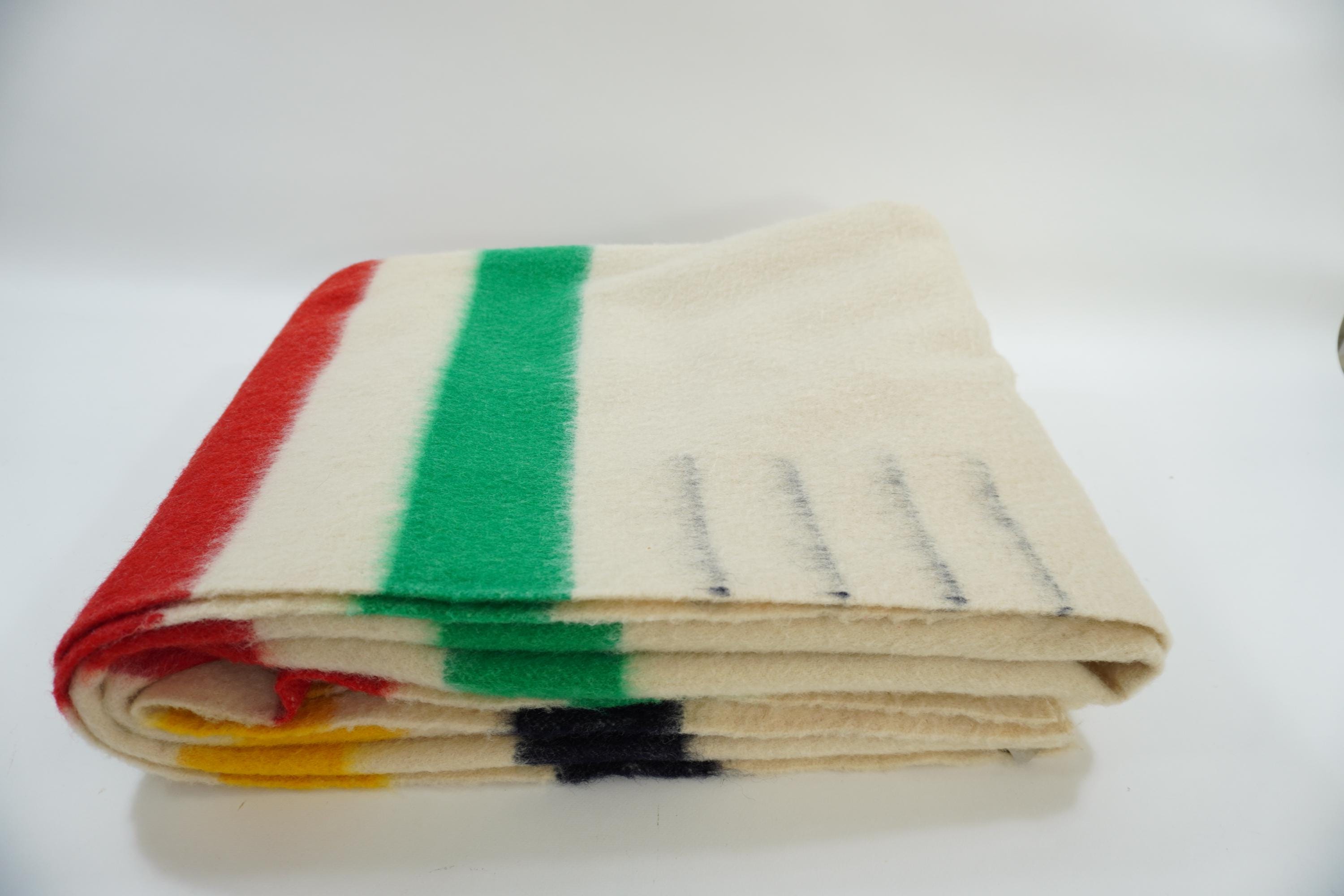 Hudson's Bay Point Blanket, off White Striped Wool Blanket, Hudson