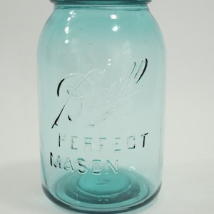 Blue Mason Jar, Ball Perfect Mason Quart Jar, Antique 1910-23, Dropped a, Fruit Jar, Antique Preserving Jar, Blue Glass Jar,  Free USA Ship
