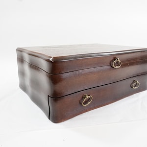 Flatware Chest, Silverware Box, Storage Cutlery Case, Oak Wood Case w/ Drawer, Brown Interior Curve Dining Silverware Chest Free USA Ship