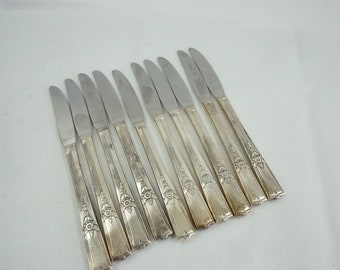 WM A. Rogers Silverplate Silverware Set of 10 Silverplate Knives, 1941 King Arthur Silverplate Dinner Knives, Grille Knife Free USA Ship