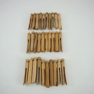 Wooden Clothes Pins, 30 Natural Wood Clothes Pins, Round Wooden Pins Vintage Push Laundry Line Clothes Pins, Craft Supply #278 Free USA Ship