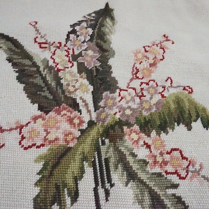 Completed Needlepoint Canvas,  Floral Needlepoint Pillow,  Off White Floral Needlepoint For Pillow, Chair, Footstool, Upholstery  Free Ship