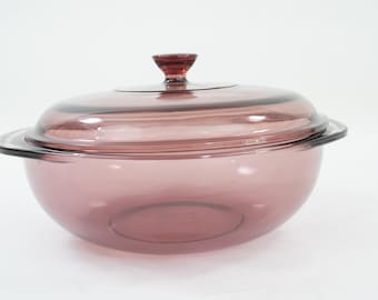 Pyrex Purple Amethyst 2 Qt/L Lidded Casserole Microwave Or Oven Only Not Stove, 9" Diameter, Free USA Ship