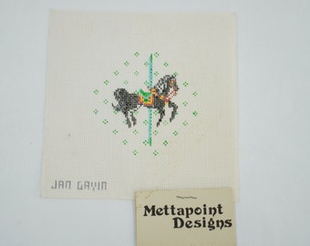 Ornament Needlepoint, Vintage Cotton Canvas, No Thread or Directions, Carousel Horse Design, Collectible Needlepoint Free USA Ship