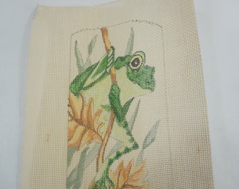Frog Needlepoint, Vintage Cotton Canvas, No Thread or Directions Edie & Ginger Canvas, MCM Hand Painted Needlepoint Canvas Free USA Ship