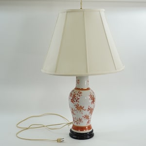Vintage Table Lamp, Chinoiserie Table Lamp, Vintage Porcelain and Wood Base Lamp w/ Silk Shade, From Japan, Works Free USA Ship