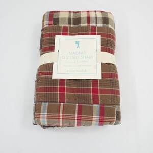 Pottery Barn KIDS Madras örngott, 1 lapptäckesplädat örngott, standard bomullsöverdrag, NOS Pottery Barn Fri frakt USA