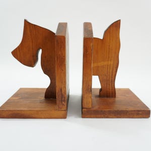 Bookends, Vintage Book Holders, Shelf Decor, Pair of Library Bookends, Dog Shaped Wood  Bookends, Terrier Dog Pine Bookends Free USA Ship