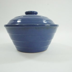 Antique Vintage Blue Yellow Ware Pottery Ribbed Bowl w/ Lid, 1900-1940 Stoneware, Stoneware, Blue Yellow Ware USA Made, Crack Free USA Ship