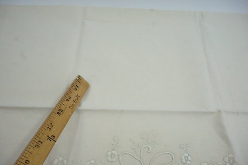 Free USA Ship Dowry Linens 1940/'s Linen Bedding White Work Vintage Linens Flange Cutout Work 2 Standard Pillow Shams Off White Linen
