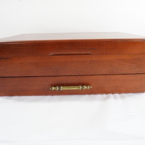 Flatware Chest, Silverware Box, Storage Cutlery Case, Silver Organizer Tray Set Red Mahogany Wood Vintage Dining Room Chest Free USA Ship