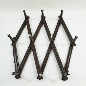 Accordion Peg Holder, Antique Expandable Peg Rack, 10 Peg Rack w/ 10 porcelain caps, Laundry Room, Craft, Bath, Wall Decor, Free USA Ship