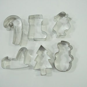 Cookie Cutters, 6 Aluminum Cookie Cutters, Christmas Theme Cookie Cutters, Medium Cookie Cutters, Tree Sleigh Stocking Snowman Free USA Ship