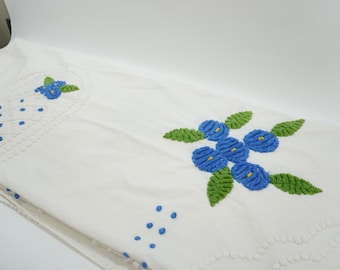 Chenille Coverlet, Vintage Cotton Bed Cover, Chenille Bedspread, Bed Cover, 1950's-60's Bed Linens, 90" x 104" Blue and White Free USA Ship