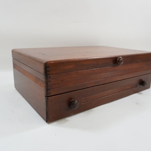 Flatware Chest, Silverware Box, Storage Cutlery Case,  Large Silverware Organizer Chest w/Drawer Art Deco, 1940 Mahogany Chest Free USA Ship