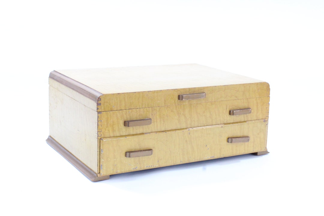 Vintage Silverware Box, Storage Cutlery Case, Art Deco Style, Light