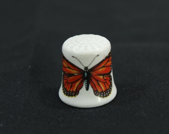 Porcelain Thimble, Sewing Thimble, Vintage Notions, Vintage Sewing Thimble, White Porcelain Monarch Butterfly W. Germany Free USA Ship