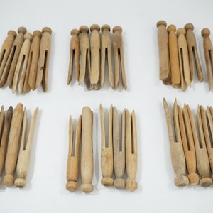 Wooden Clothes Pins, 30 Natural Wood Clothes Pins, Round Wooden Pins Vintage Push Laundry Line Clothes Pins, Craft Supply #282 Free USA Ship