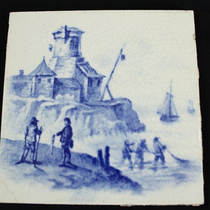 Blue and White Delft Style Tile, Antique Tile, 6" Sq. Fireplace Surround Tile, Hearth, Backsplash Tile, Dutch Tile, Lot 104,  Free USA Ship