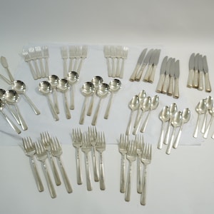 1881 Rogers Silberplatte Besteck Set, Capri 1935, Oneida Vintage Silberplatte Besteck, Service für 12, Esssilber, 62 Stück, Free USA Ship