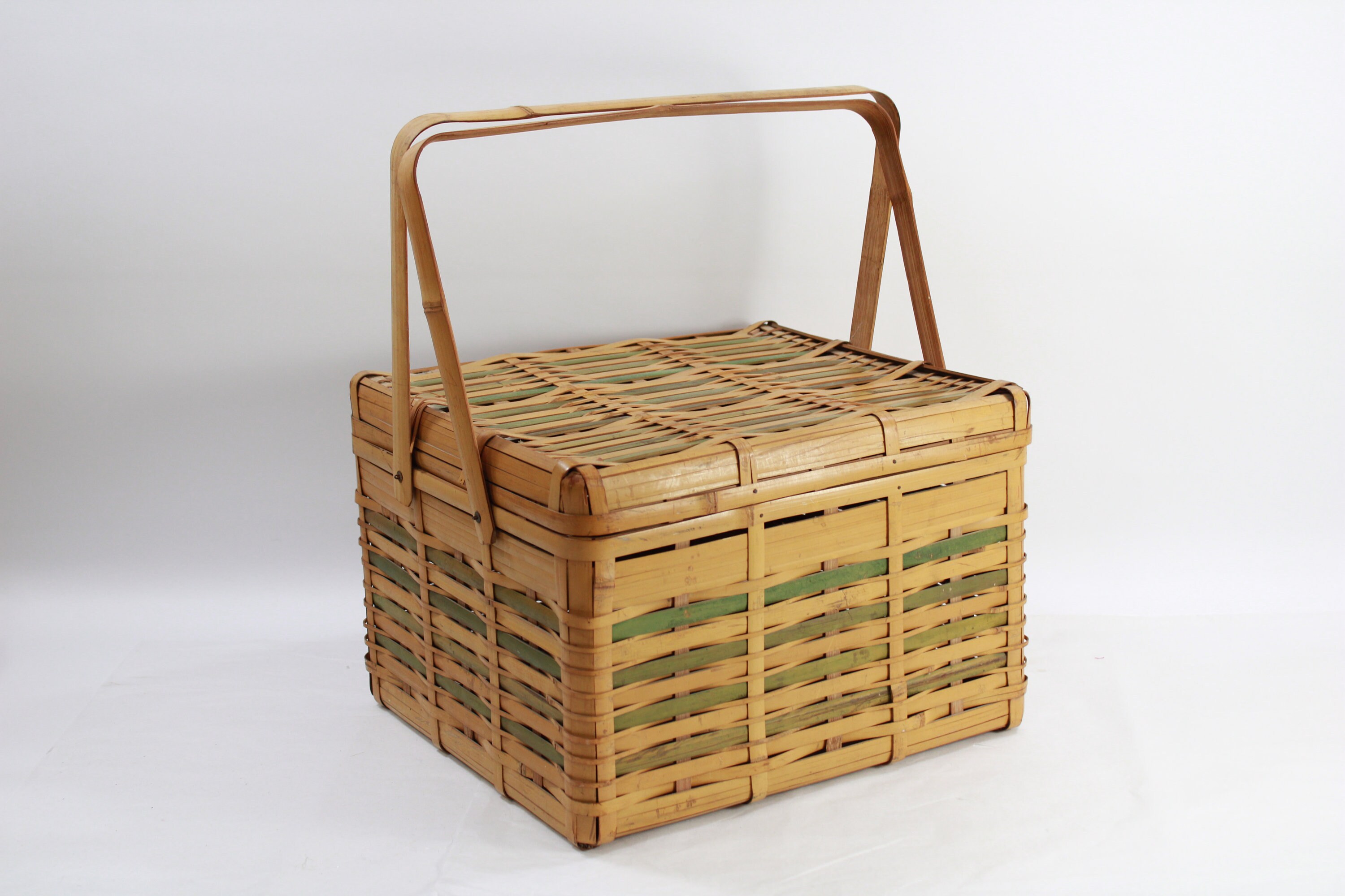 Pair Vintage Bamboo Basket Boxes for Storage Crafts Picnics