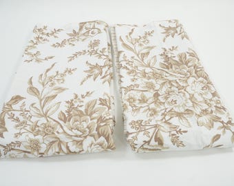 Laura Ashley Shams, Bedford Mocha, 2 Standard Size Shams, 100% Cotton Bedding, All Cotton Bedding, Floral White Brown Free USA Ship