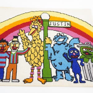 Completed Needlepoint, Needlepoint, Completed Canvas for Up-Cycling, Sesame Street, Big Bird, Cookie Monster, Monogrammed Free USA Ship