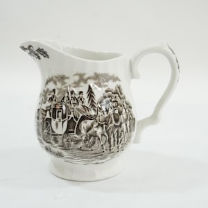 Brown & White English Pitcher, Small English Pitcher,  Myott, Transfer ware, Brown White English China, Royal Mail, England Free USA Ship