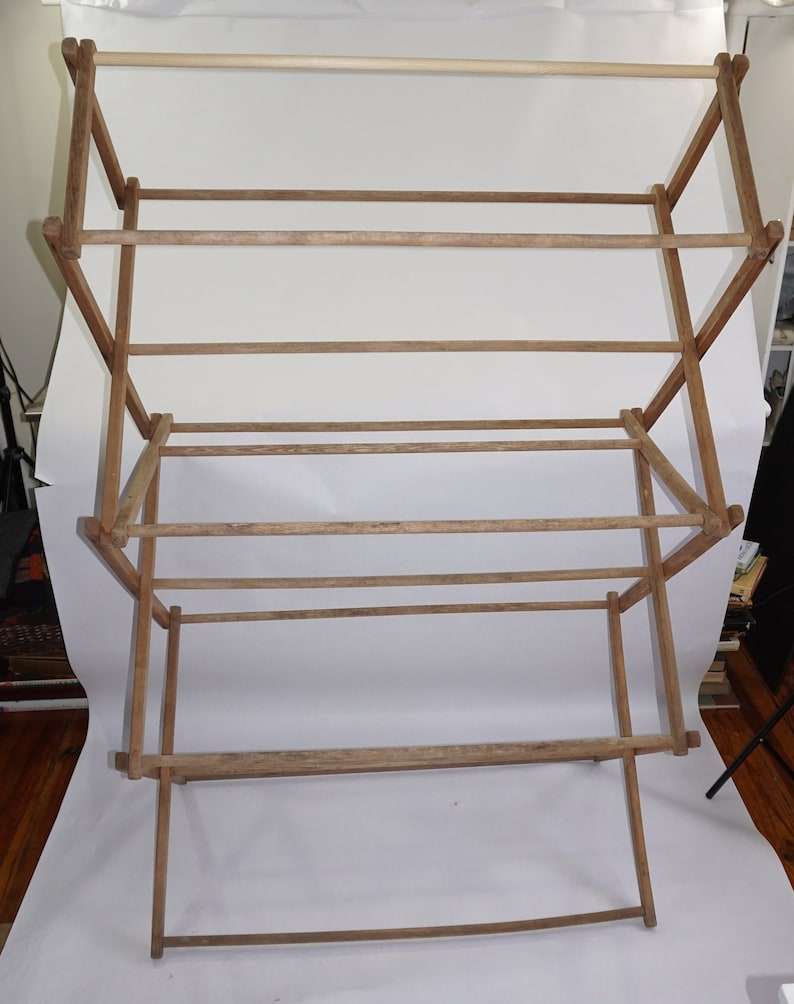 Vintage Antique Wooden Clothes Drying Rack Large Primitive Etsy