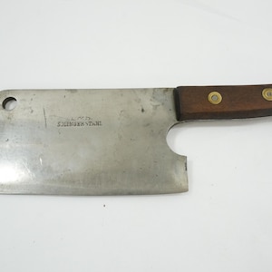 Kockkniv, Bestick, Kökskniv, Restaurangverktyg, Vintage Slaktverktyg, Fulltånge, Solinger Stålklyv 1950-tal L&S RB676 Fri frakt i USA