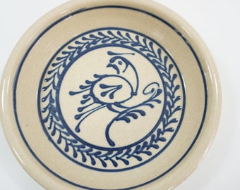 Pie Dish, Hand Made Pottery, Blue and White Stoneware, Stoneware, Gogi Millner Pottery, Pie Dish Bird Image, Free USA Ship