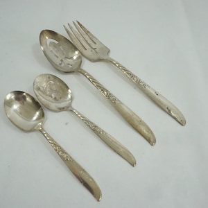WM A. Rogers Oneida Silverplate Silverware, 1958 Always Wildwood, Sugar Spoon, Sifter Spoon, Meat Fork, Pierced Tablespoon, Free USA Ship