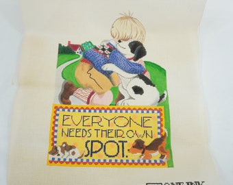 Mary Englebreit Needlepoint, Vintage Cotton Canvas, No Thread or Directions, Dog Theme Needlepoint, Collectible Needlepoint Free USA Ship