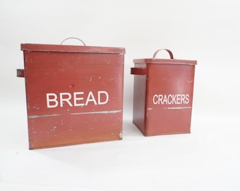 Bread Tin, Crackers Tin Red Metal Bread Box, Countertop Kitchen Storage, Pantry, Country Farmhouse Kitchen Storage, Scratches Free USA Ship