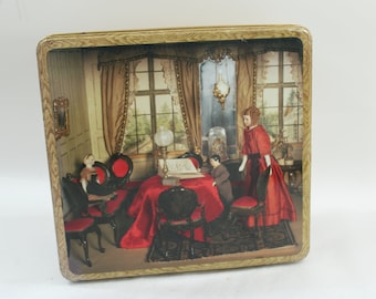 Vintage Empty Metal Tin, Basler Leckerli Swiss Biscuit Tin, Leckerli - Huus, Switzerland, Biscuit Storage Tin, Dollhouse Tin, Free USA Ship