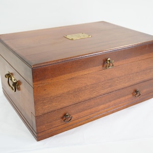 Flatware Chest, Silverware Storage Cutlery Case, Silver Organizer, Solid Mahogany Wood, Eureka Silver Cloth, Chest w/ Drawer Free USA Ship
