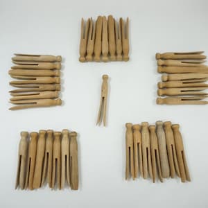 Wooden Clothes Pins, 36 Natural Wood Clothes Pins, Round Wooden Pins Vintage Push Laundry Line Clothes Pins, Craft Supply #284 Free USA Ship