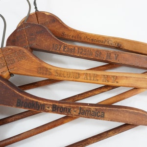 Wood & Metal Hangers, Clothes Hangers, Antique Vintage NYC Advertising, Clothing Store Hangers, Tailor Seamstress Hangers Free USA Ship