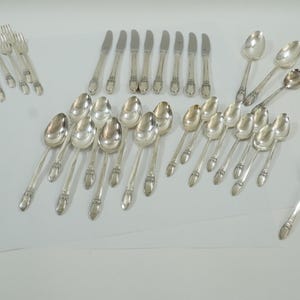 1847 Rogers & Bro Silverplate Flatware Set, First Love, Vintage Silverplate Flatware, Dining Room Silver 51 pcs., Lot 128 Free USA Ship