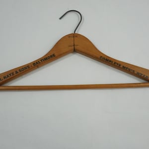 Wood & Metal Hanger, Clothes Hanger, Antique Vintage Baltimore Advertising, Clothing Store Hangers, Tailor Seamstress Hangers Free USA Ship