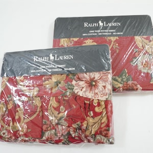 Sábana plana y ajustable Ralph Lauren Twin, Danielle Floral Red, nueva en paquete, sábanas individuales RL, sábana 100 % algodón, envío gratuito a EE. UU.
