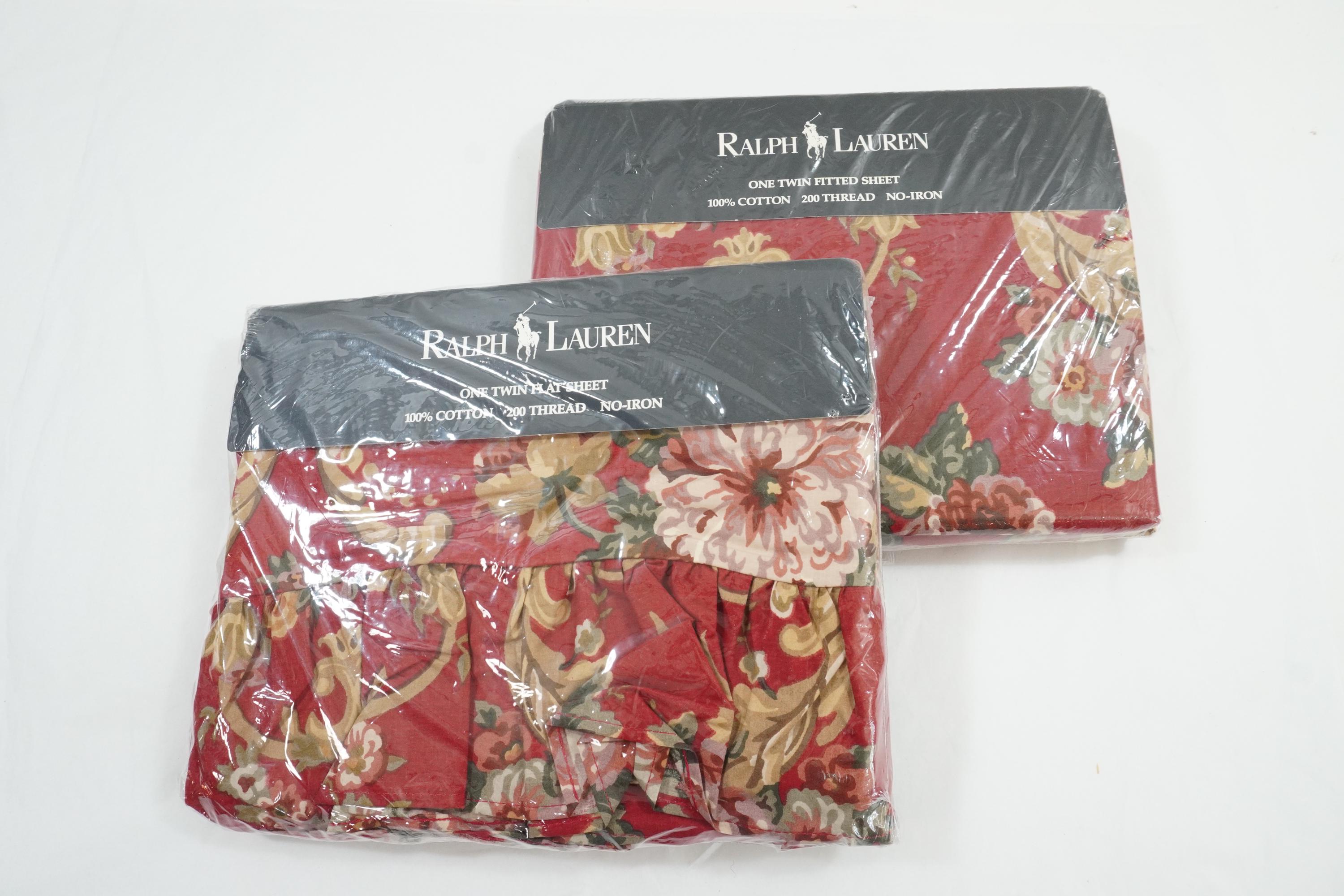 Ralph Lauren Twin Flat and Fitted Sheet, Danielle Floral Red, New