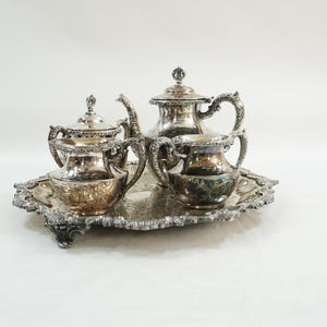 Goldfeder Silver Co Tea Tray, Colonial Silver Tea Set, Silverplate Tea Set, 1930s Dining Room Silver Holiday Silver H Monogram Free USA Ship