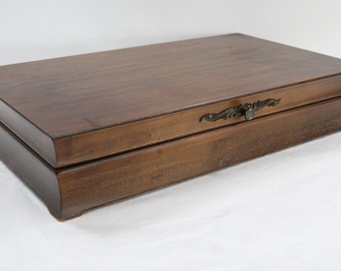Flatware Chest, Silverware Storage Case, Walnut Veneer, Silverware Box