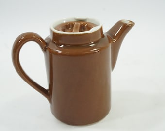 1 Cup Tea Pot, Brown Stoneware Tea Pot, Brown and White Tea Pot, Vintage 1960's HULL Single Person Tea Pot, Repaired Handle Free  USA Ship