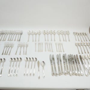 Retroned Barrington Silverplate Flatware Set, Silverplate Flatware, Dining Room Silver 96 pcs., Cond Issues Knives Lot 113 Free USA Ship