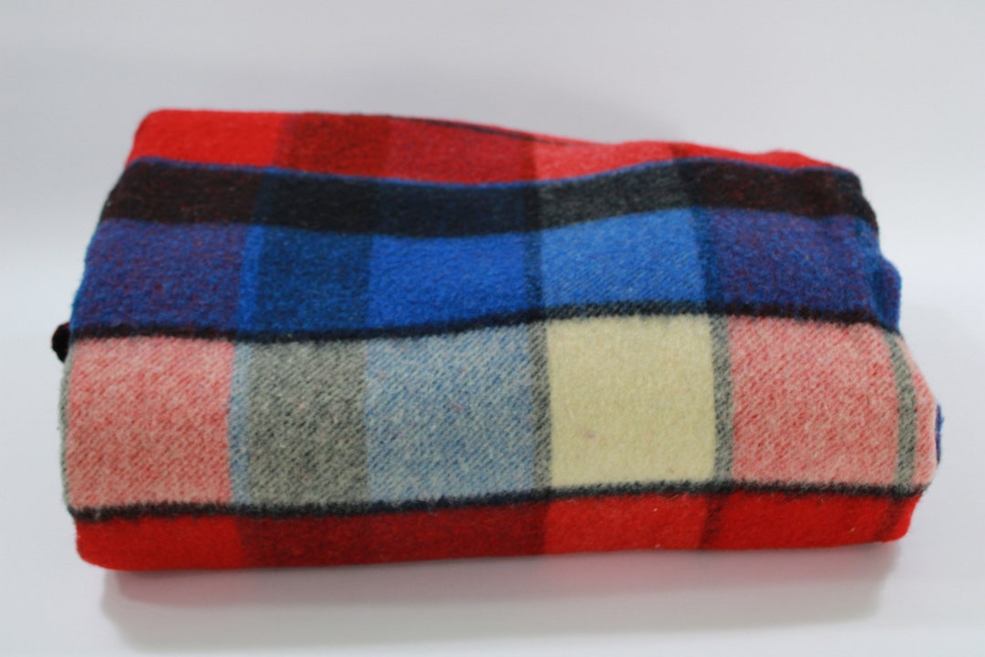 Wool Throw Woven Check Wool Blanket Vintage Wool Blanket Etsy